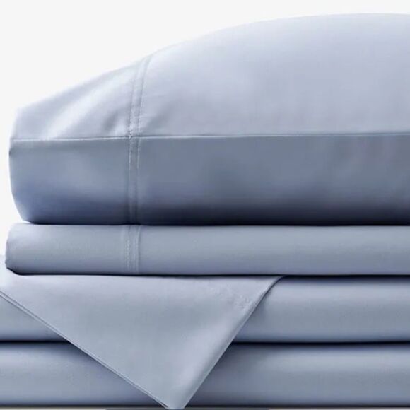 The Company Store Smooth Wrinkle-Free Sateen Deep Pocket Sheet Set, King, Blue - Picture 1 of 10